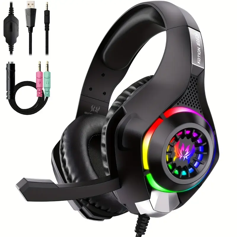 Gaming Headset Rgb - หูฟังเกมมิ่งสำหรับพีซี, PS4, PS5, หูฟังเล่นเกมพร้อมไมโครโฟนตัดเสียงรบกวน ไฟ RGB,